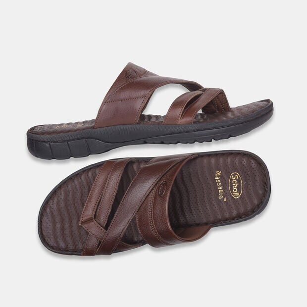 SCHOLL LEATHER CASUAL TOE RING SLIPPERS FOR MEN