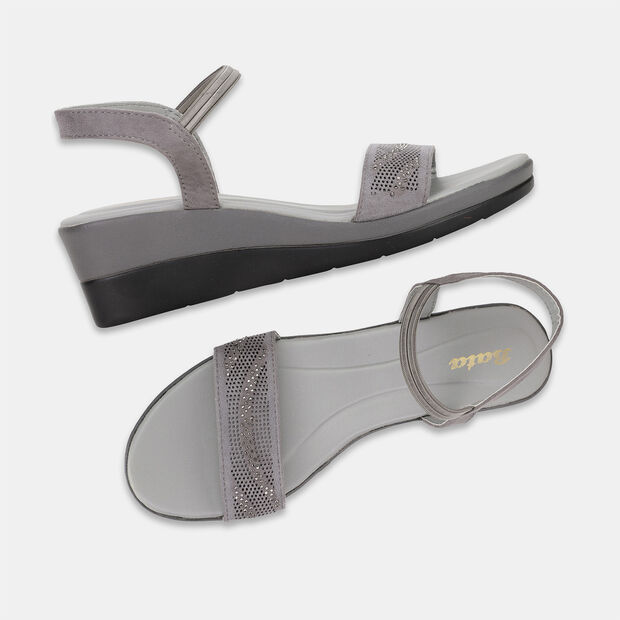 BATA EMBELLISHED MID-HEEL WEDGE SANDALS FOR WOMEN