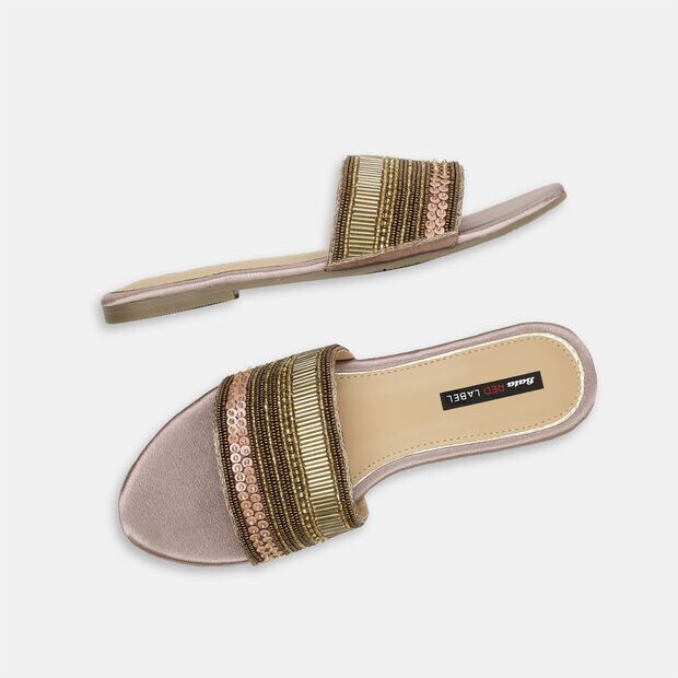 BATA RED LABEL EMBELLISHED OPEN TOE FLAT MULES FOR WOMEN