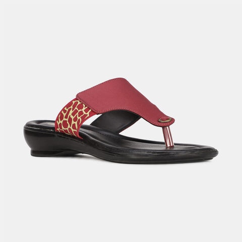 Bata Maroon Flat Thongs for Women