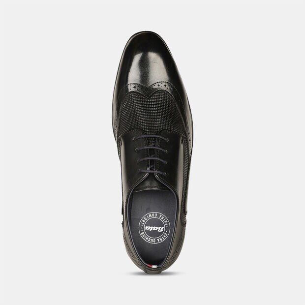 BATA TEXTURED FORMAL DERBY STYLE SHOES WITH LACE-UP DETAIL FOR MEN