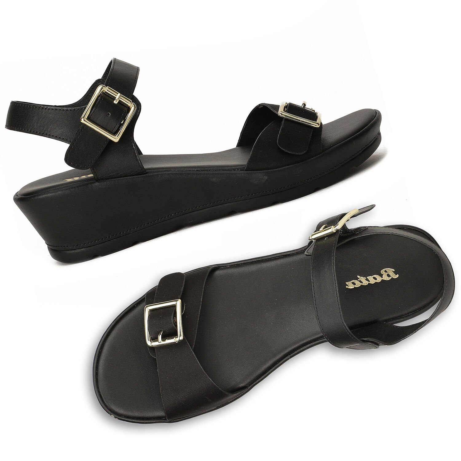 Bata Clearance Orthaheel Slippers Bata BATA MID-HEEL WEDGE SANDALS WITH  BUCKLED STRAPS FOR WOMEN