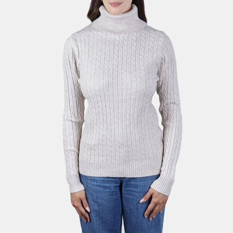 Dámský rolák s copánky, béžová