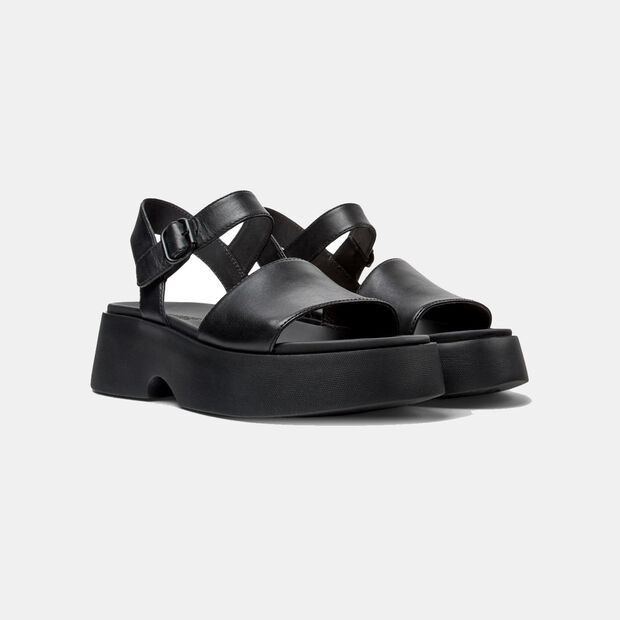 Kožené dámské letní sandály na platfromě Camper Tasha, černá