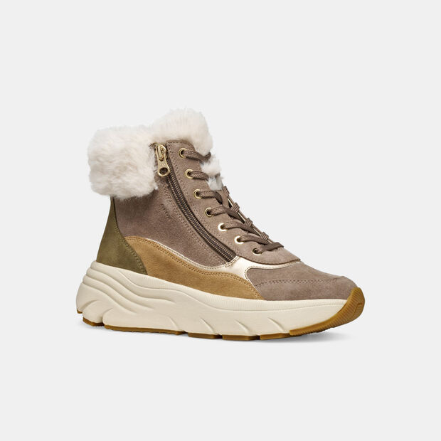 Stélková kotníková bota s polstrováním a zipem pro ženy Geox, šedo-hnědá