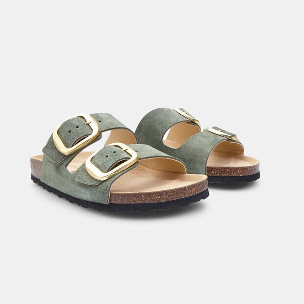 D&aacute;msk&eacute; kožen&eacute; footbed pantofle, zelen&aacute;