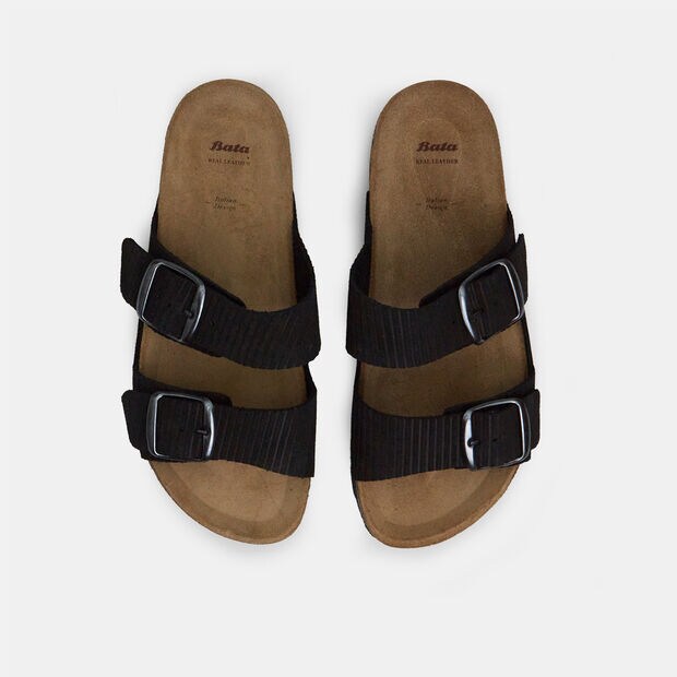 D&aacute;msk&eacute; kožen&eacute; footbed pantofle, čern&aacute;