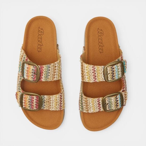 D&aacute;msk&eacute; pestr&eacute; letn&iacute; footbed pantofle Baťa, b&eacute;žov&aacute;