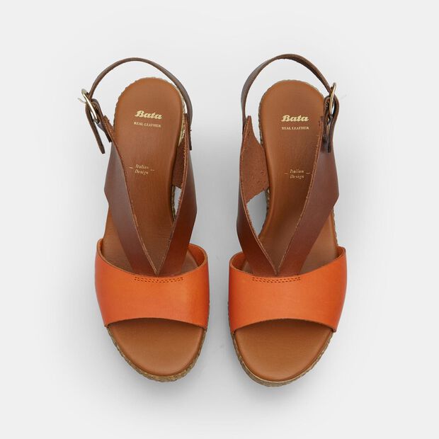 D&aacute;msk&eacute; kožen&eacute; sand&aacute;ly na vysok&eacute; platformě s kl&iacute;nem, hněd&aacute;