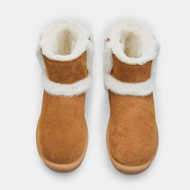 Dámská kotníková obuv z semiše s vložkami z ekologické kožešiny Baťa, hnědá