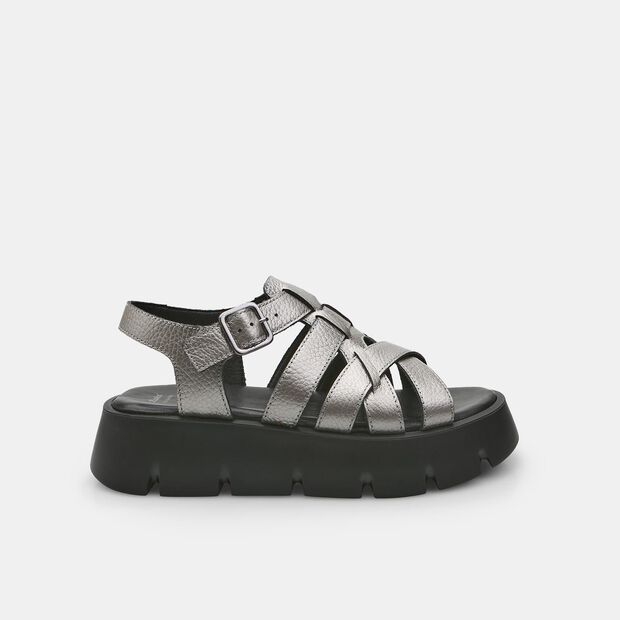 Kožen&eacute; d&aacute;msk&eacute; letn&iacute; sand&aacute;ly Chunky Noir Baťa, stř&iacute;brn&aacute;