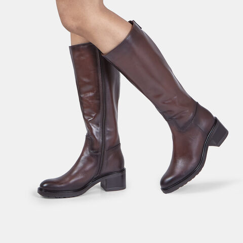 Dámské zimní kozačky na podpatku Baťa, hnědá