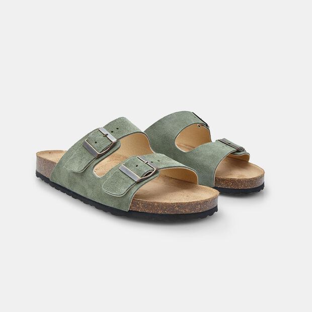 Pánské kožené footbed sandále Baťa, zelená