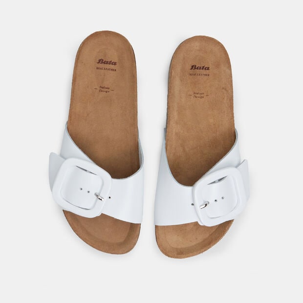 D&aacute;msk&eacute; kožen&eacute; footbed pantofle, b&iacute;l&aacute;