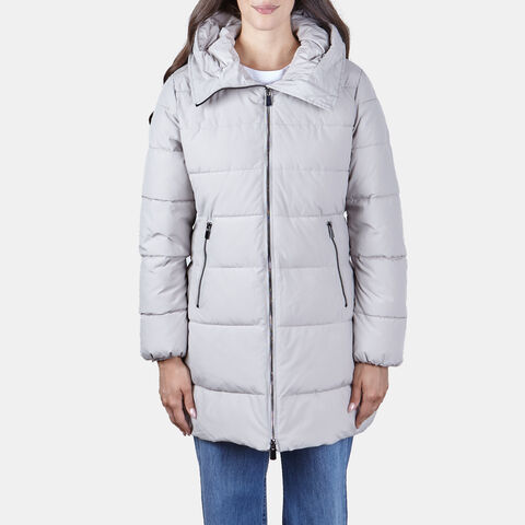 Dlouhá dámská péřová bunda, béžová