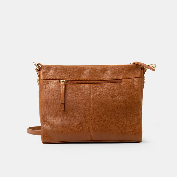 Kožen&aacute; crossbody s extra popruhem, p&iacute;skov&aacute;