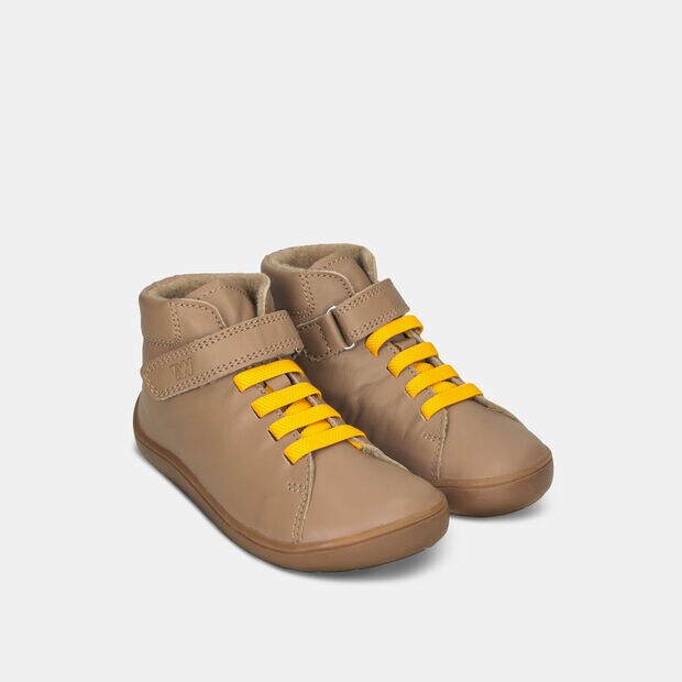 Dětsk&aacute; kožen&aacute; kotn&iacute;kov&aacute; barefoot obuv, hněd&aacute;