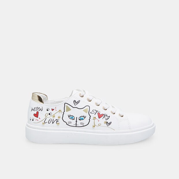 Girls Sneaker with Zipper, White