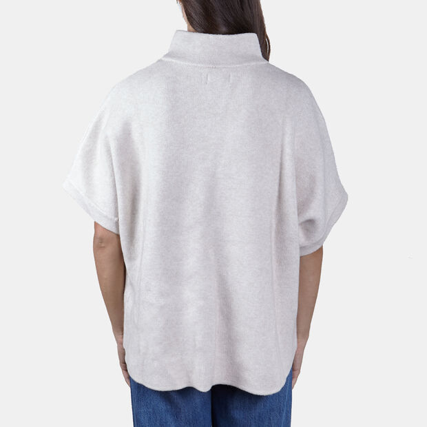 Short-sleeved knitted women's poncho, Beige