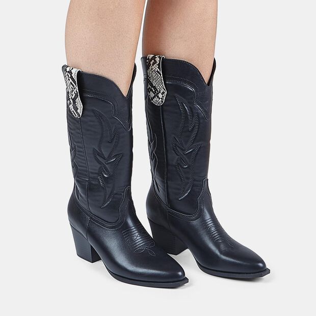 Bottes &agrave; talon pour femme avec d&eacute;tails imprim&eacute;s python Bata Red Label, Noir