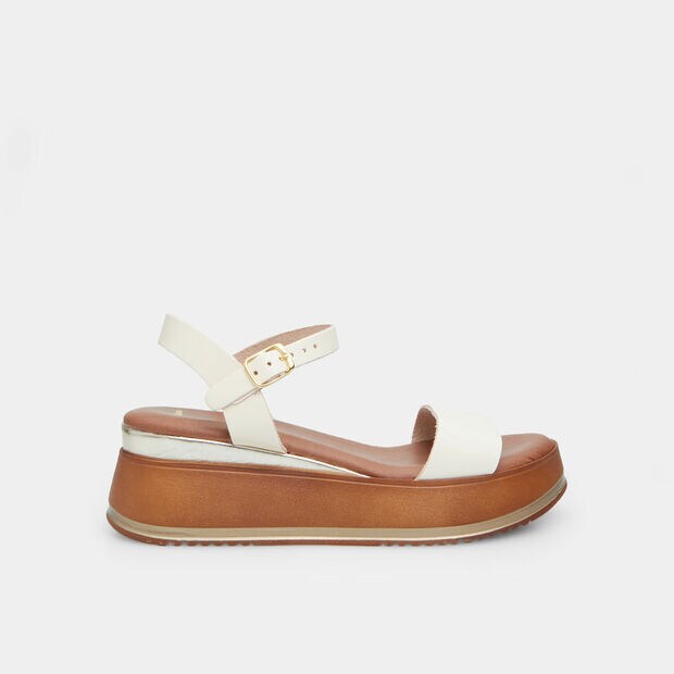 Women's leather sandal with 6 cm platform sole BATA, White