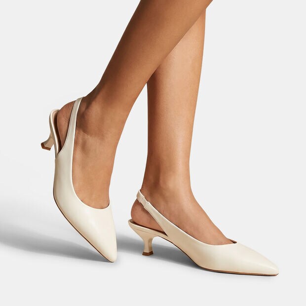 Damen-Slingback-Pumps mit mittelhohem Absatz, Wei&szlig;