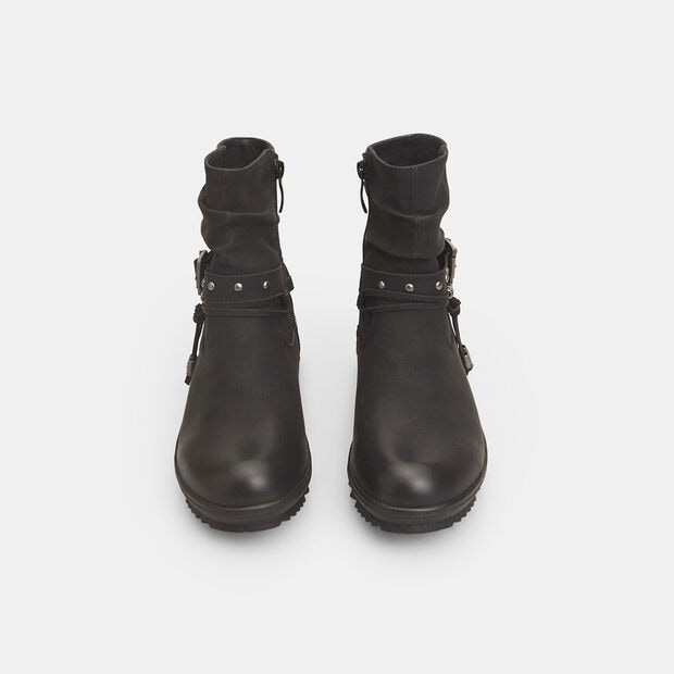 Women's ankle boots with straps and buckle, Black