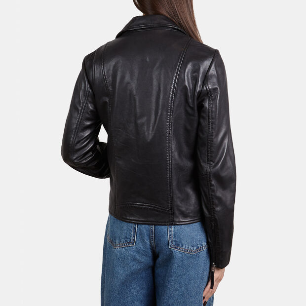 Blouson motard pour femme en cuir, Noir