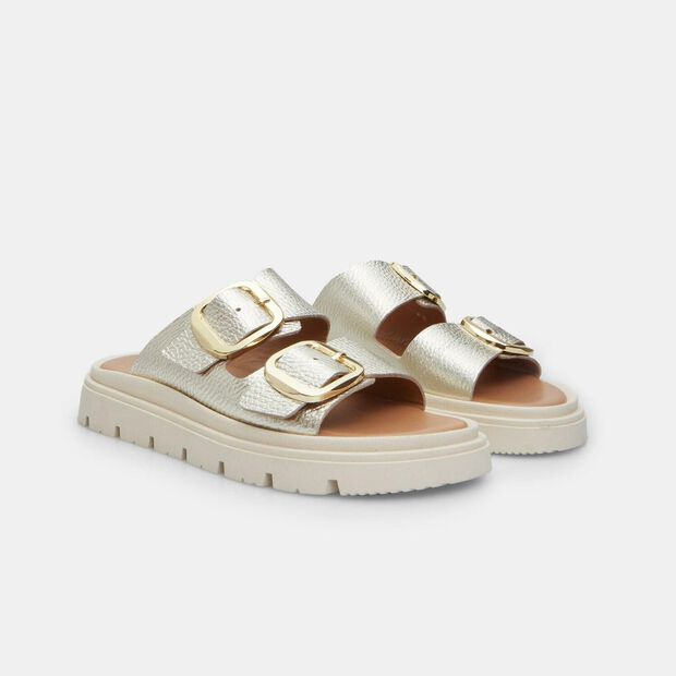 Damen Leder Pantoletten, Gold