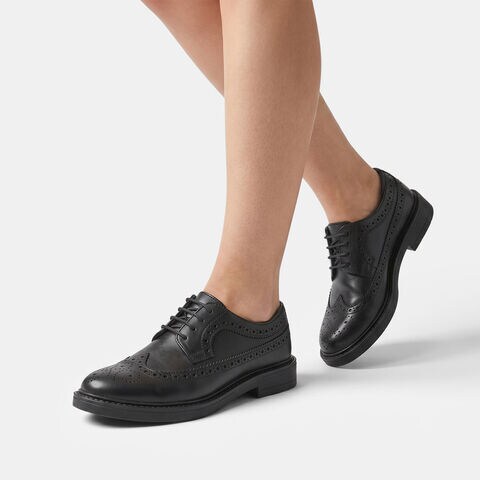 Chaussures &agrave; lacets en cuir pour femme, Noir
