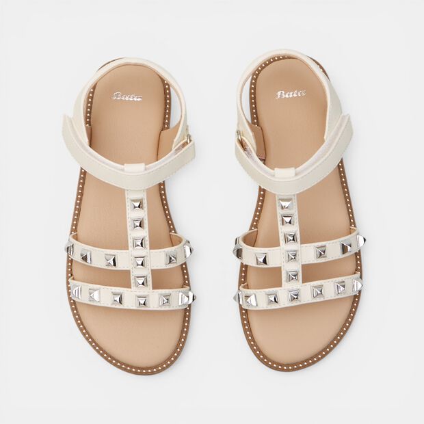 Bata girls' sandals with studs, White