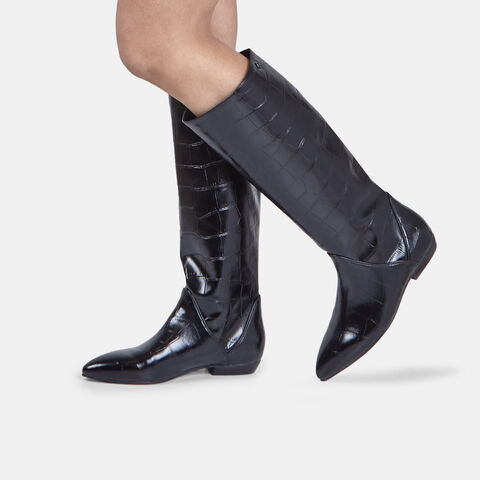 Women's Boots with Teddy Lining and Chunky Sole, Black