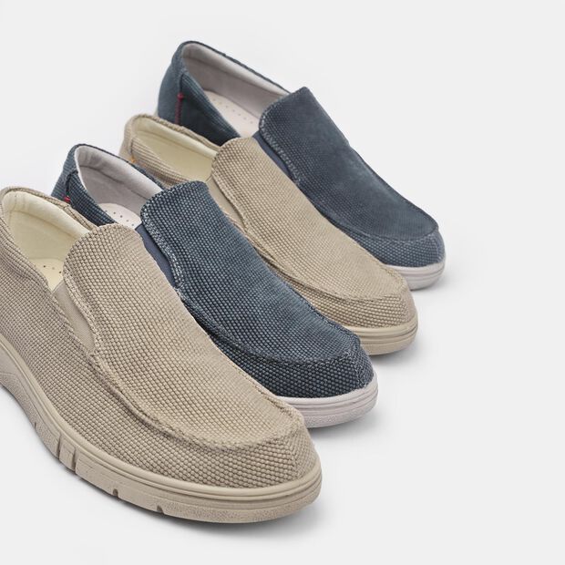 Men's fabric moccasins, Blue