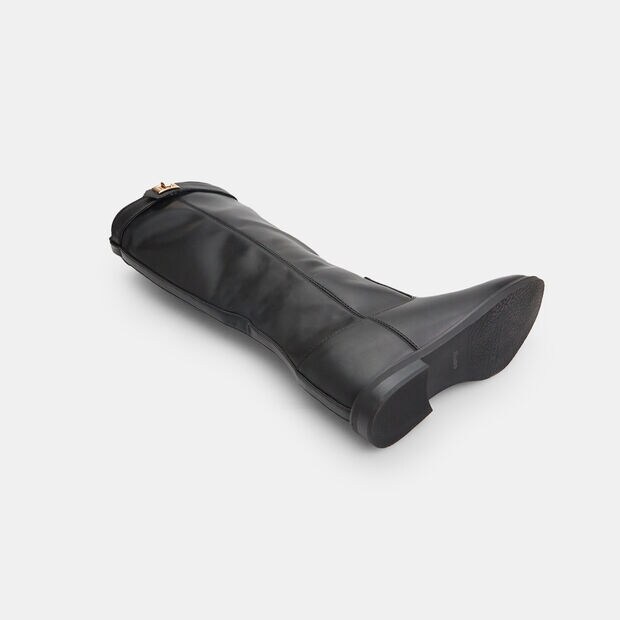 Damenstiefel mit innenliegendem Keilabsatz und Schnalle, Schwarz