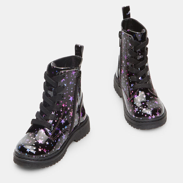 Bottes vernies pour fille avec étoiles, Noir