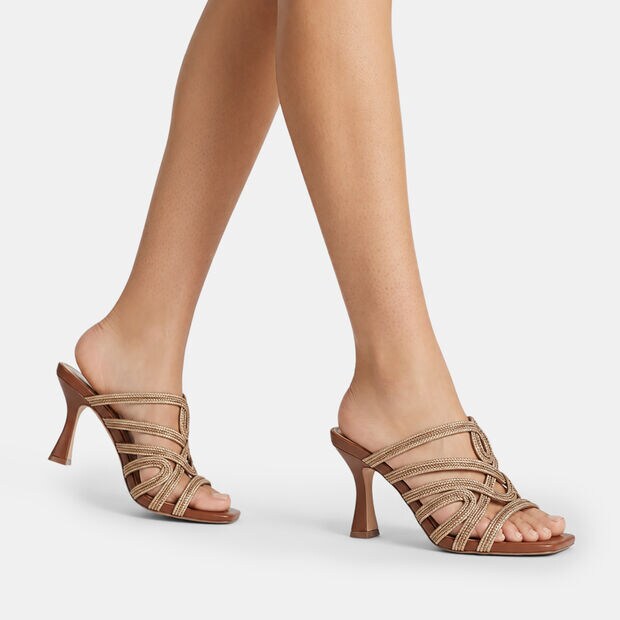 BATA Women's Mules with 8cm Heel, Gold