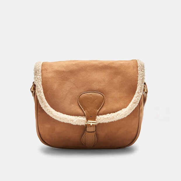 Shoulder bag with faux fur insert, Tan