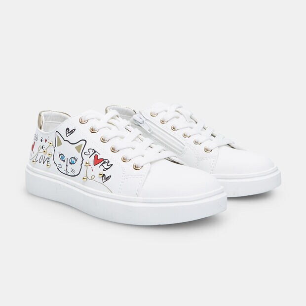 Girls Sneaker with Zipper, White