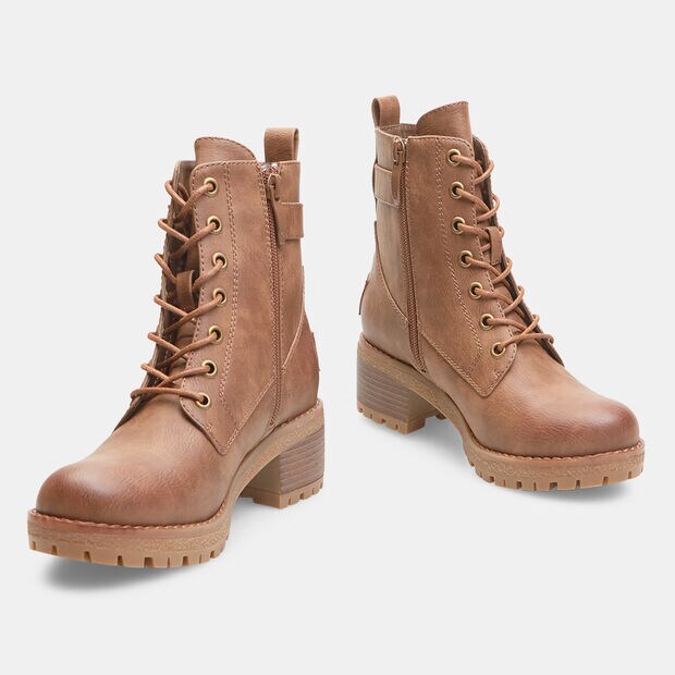 Women's ankle boots with side zipper and buckles, Taupe
