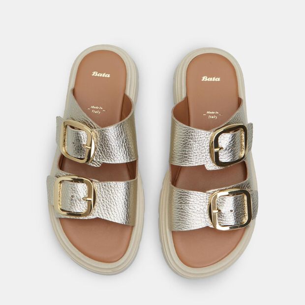 Damen Leder Pantoletten, Gold