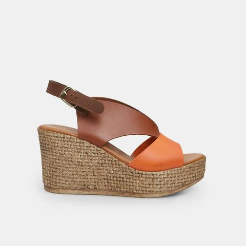 Women's Leather Sandals with 8 cm wedge BATA, Brown