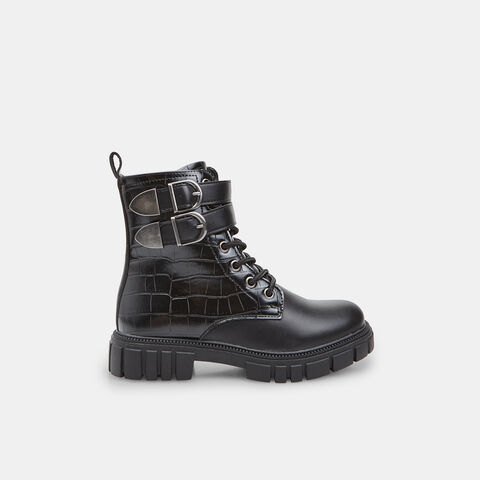 Mädchen-Schnürstiefel mit Schnallen und Krokodillederprägung Bata, Schwarz