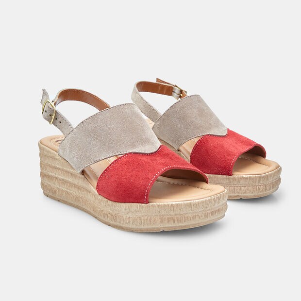 BATA Women's Suede Sandals with Wedge, Red