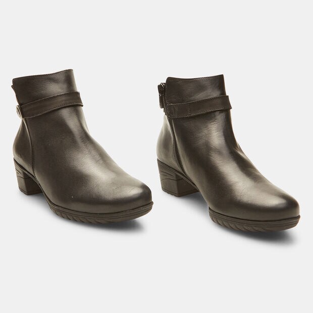 Damenstiefeletten aus Leder mit breitem Absatz, Schwarz