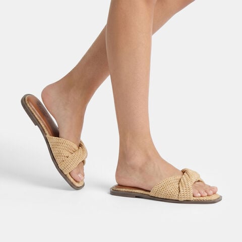 Women's flat sandal with fabric strap, Beige
