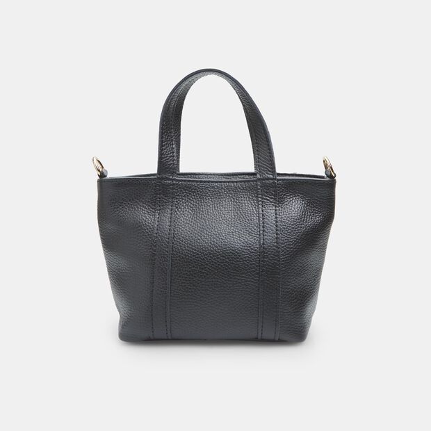 Damen Mini Leder Shopper Tasche, Schwarz