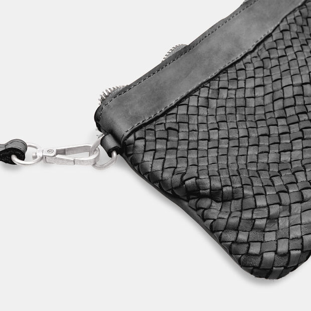 Pochette en cuir tress&eacute;, Noir