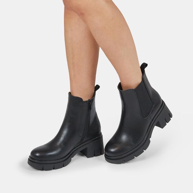 Damen Chelsea Boots mit mittelhohem Absatz, Schwarz