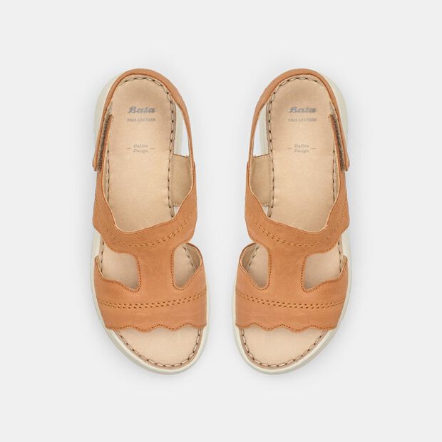 BATA Women's Leather Sandals with Platform, Tan