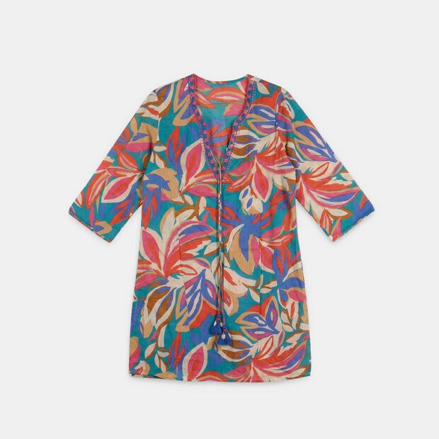 Women's kaftan with embroidered shell collar Bata, Multicolor